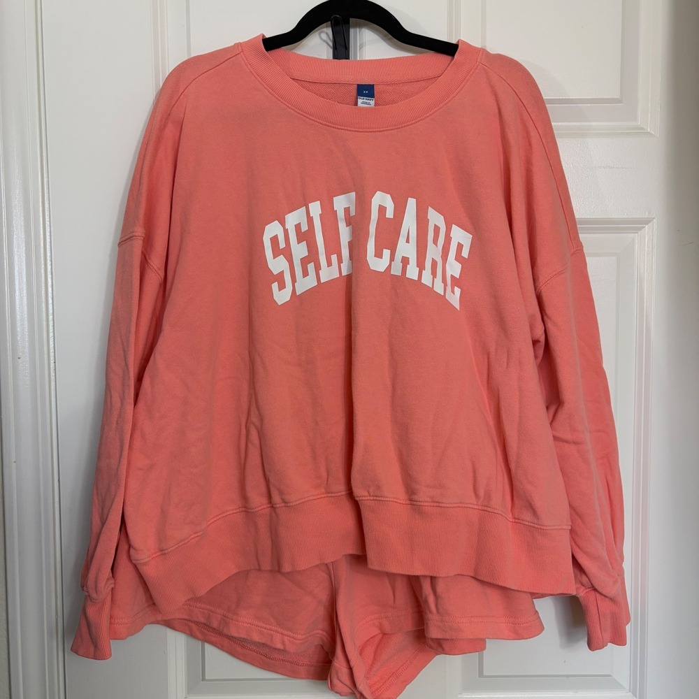 Old Navy Self Care Sweatshirt and Shorts Set Coral Pink Loungewear Plus Size 2X